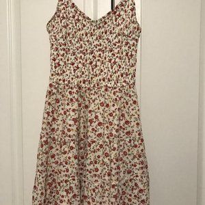 Hollister Red and White Floral Smocked Spaghetti Strap Dress, XS